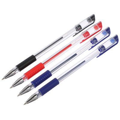 Набор гелевых ручек ClipStudio 4шт(2с,1ч,1к) проз. корп., резин. держ., наконечник 0,5 мм, в пакете