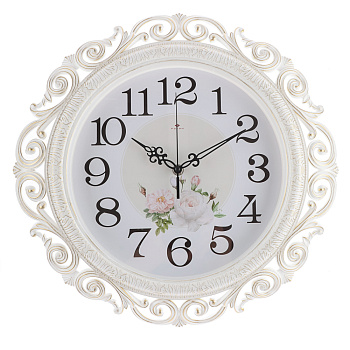Часы настенные круг ажурный d=40,5см, корпус белый с золотом "Нежные пионы", арт.4126-003