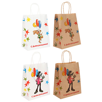 Пакет подарочный с кручеными ручками L 24х14х30см, "Ну, погоди! С Днём Рождения", в ассортименте