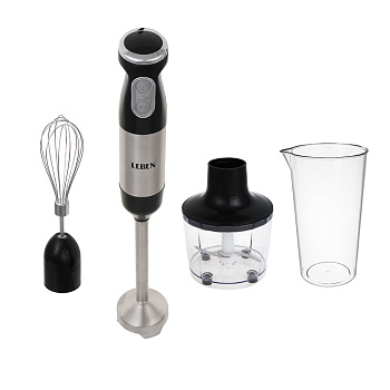 LEBEN Блендер погружной, 1500Вт, 2 скорости, чоппер, венчик и мерный стакан в компл., чёрный