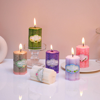 LADECOR Свеча столбик в форме цветка, парафин, 5x7,5 см, 6 цветов