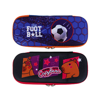 Пенал жесткий овальный, 22,5х10х4,5см, "Капибара/Футбол", 1 отд. на молнии, ЭВА