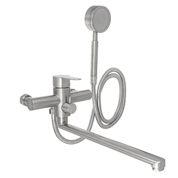 СоюзКран Смеситель для ванны с душем, прямой излив 35см, кер. картридж 40мм, нерж. сталь, SS08-P118