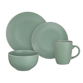 MILLIMI Набор стол.посуды 16пр(тар26см*4, тар20см*4, салатн650мл*4, кружка340мл*4) керамика, оливков