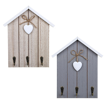 Ключница открытого типа на 3 крючка, 21x17,5x3 см, МДФ, серый, бежевый