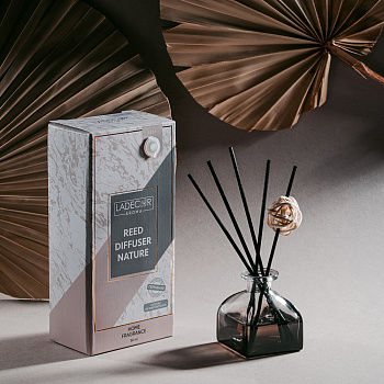 LADECOR Аромадиффузор с палочками,  с декоративным флаконом, 50 мл, роза, белый чай, персик, прованс