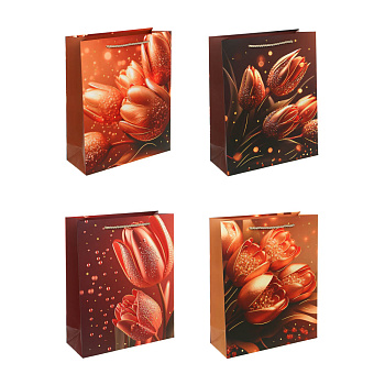 Пакет подарочный бумажный тм LADECOR L 26x32x10 см, "Цветы" арт 2, 4 диз.