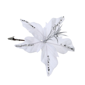 СНОУ БУМ Пуансетия 15 см на прищепке (5 лепестков), глиттер, металл, полиэстер, 26-605