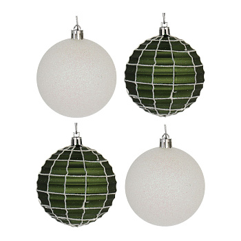 СНОУ БУМ Набор шаров 8 см, 4 шт, белый, зеленый 26-160