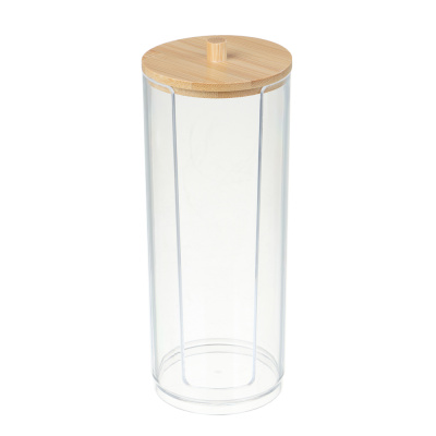 Органайзер для ватных дисков с бамбуковой крышкой ЮНИLOOK, PS, бамбук, 16,5x6,5см, ВЗ24-27