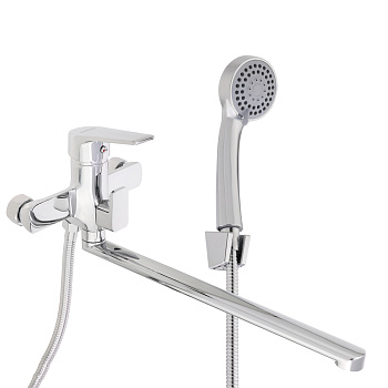 RAIN Смеситель для ванны Лазурит, прямой излив 35см, картридж 35мм, с душ. набором, латунь, хром