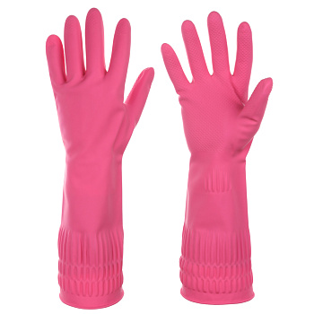 Перчатки с манжетой тм VETTA, размер М, 38см, пара 100г, латекс, розовый цвет
