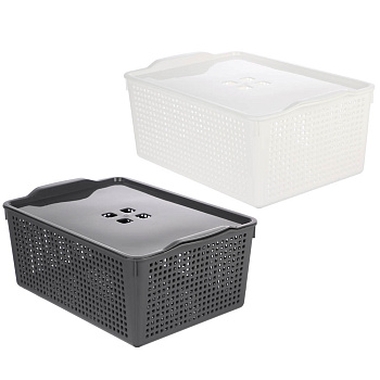 Корзинка Лофт 13л 395х272х168 мм с крышкой белый, серый