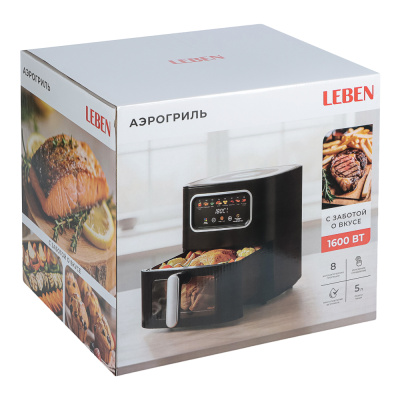 LEBEN Аэрогриль, 5л, 1600Вт, черный, 220в