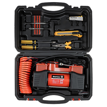 ЕРМАК Набор 12 предметов с 2-х поршневым компрессором 12В, 60л/мин, 180Вт