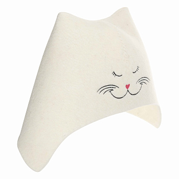 Шапка банная с вышивкой "Кошечка", фетр белый