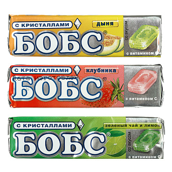 Леденцы БОБС с кристаллами, 3 вида, 35г
