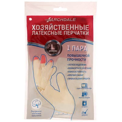 Перчатки хозяйственные тм Archdale, прочные,красно-белые в инд. упак. р. L
