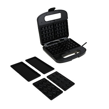 LEBEN Мультипекарь 3-в-1, 1000 Вт, 3 съёмных панели (орешки, венские вафли, гриль)