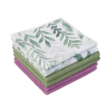 Набор салфеток из микрофибры тм VETTA Ботаника, 30х30 см, 200г/кв.м, полиэстер, 3 цвета, 6 шт