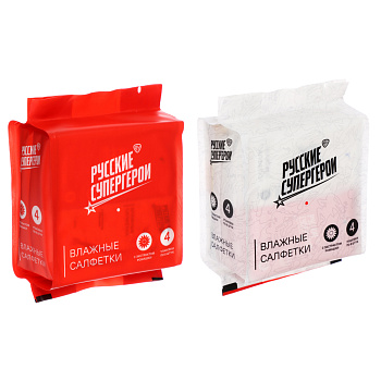 BY Русские Супергерои Влажные салфетки, мини, 4 упаковки по 8 шт