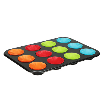 VETTA Форма для выпечки 12 ячеек с силиконовыми формами, 35,2х26,5х2,7см, угл.сталь, антипригарное п