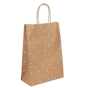Пакет подарочный с кручеными ручками крафт L 24x10,5x32 см, "Горошек"