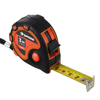 ЕРМАК Рулетка "3 ФИКСАТОРА", 3м х 16мм, 2х-сторонний зацеп, корпус ABS+TPR