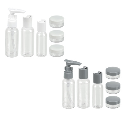 Набор для косметики дорожный 6 предметов (2 шт–50мл,1 шт–30мл, 3 шт–10гр) тм ЮНИLOOK, пластик, 2 цв.