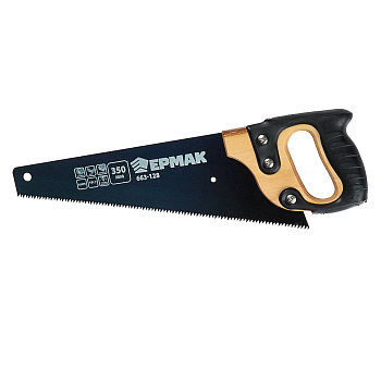 ЕРМАК Ножовка по дереву 350мм с деревянной обрезиненной ручкой, универсальный зуб, 4 мм