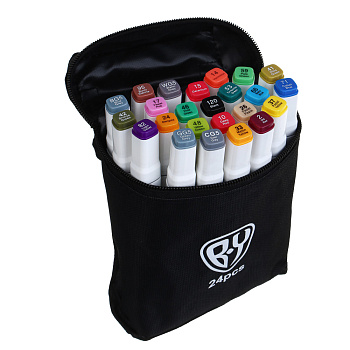 Набор маркеров для скетчинга BY Русские Супергерои, 24 цвета, 2-стор., кисточка/круглый, чехол