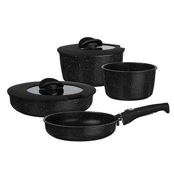 SATOSHI Нера Наб. пос. 7пр, сков.24/26см; ковш1,7л; кастр. 2,8л; +крышки, съем. руч. а/п мрамор, инд