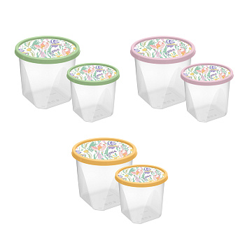 Ботаника Набор контейнеров круглых 0,6л+1,0л, пластик, 3 цвета