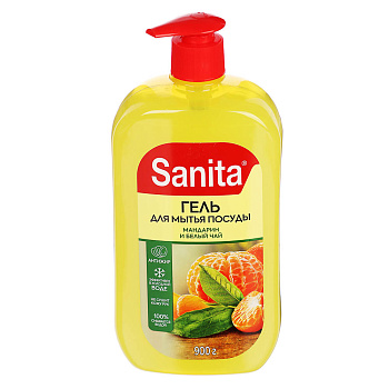 Средство для мытья посуды SANITA Мандарин и белый чай, п/б, 900мл