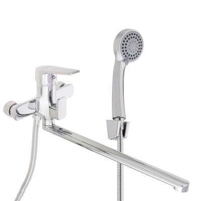 RAIN Смеситель для ванны Лазурит, прямой излив 35см, картридж 35мм, с душ. набором, латунь, хром