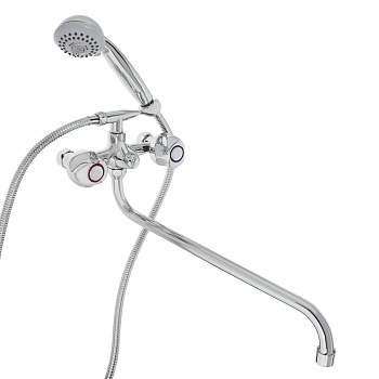 RAIN Смеситель для ванны Кварц, круглый излив 40см, керам. кран-буксы 1/2, душ. набор, латунь, хром