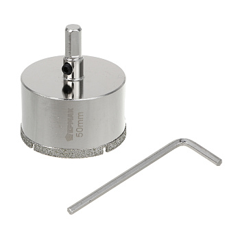 ЕРМАК Коронка алмазная с центрирующим сверлом d 50 мм по керамике и стеклу, Р45, трехгр хвостовик