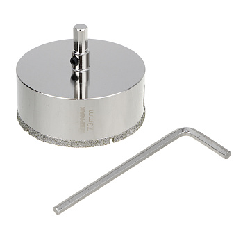 ЕРМАК Коронка алмазная с центрирующим сверлом d 73 мм по керамике и стеклу, Р45, трехгр хвостовик