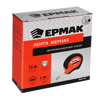ЕРМАК Лента мерная металл 15м, двукомп. корпус