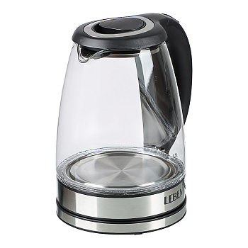 LEBEN Чайник электрический 1,8л стекло, черный
