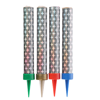 Фонтан свеча для торта, разноцветный поток искр: красн., зелен., синий, желт 10-12,5см. 30сек. 4 шт