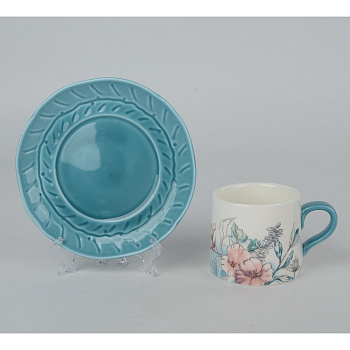 Набор чайный 2 пр., 180мл, MILLIMI, Аквамарин, фарфор