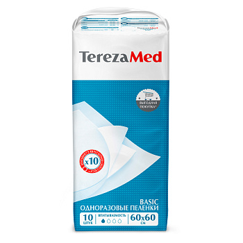 Пеленки впитывающие одноразовые TerezaMed Basic 60x60см, 10шт