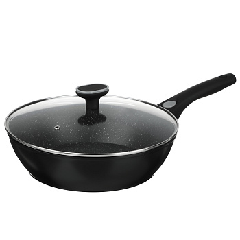 Сковорода глубокая литая тм SATOSHI Оникс с крышкой d28см, антипр.покр. мрамор, съем. ручка, индук.