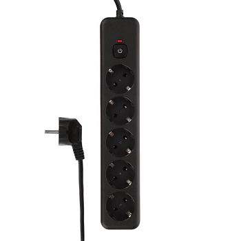 BY Удлинитель, сетевой фильтр Black 5 розеток, 3 м, выкл., 2500Вт,чёрный