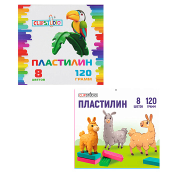Пластилин 8цв. ClipStudio 120 грамм, в картонном выдвижном пенале