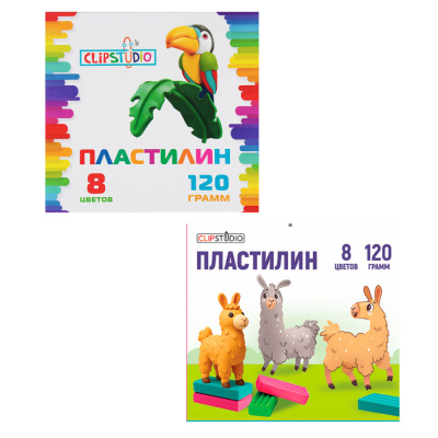 Пластилин 8цв. ClipStudio 120 грамм, в картонном выдвижном пенале