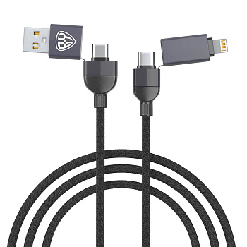 Кабель для зарядки 4в1 USB(A)/Type-C-Type-C/iP BY Atrium , 60W, 1,2 м, 5A, нейлон, темно-серый