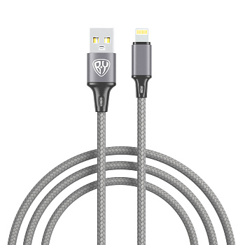 Кабель для зарядки USB(A)-iP BY Solid, 12Вт, 1 м, 2.4A, нейлон, мет. кон., графитовый
