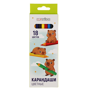 Карандаши 18цв. ClipStudio шестигранные заточ., грифель 2,5мм. пластик, в карт.кор. с подвесом